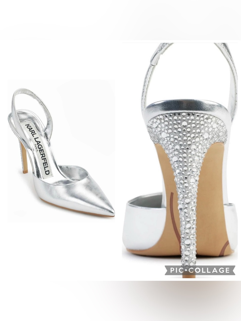 NWT 9.5 Karl Lagerfeld Paris Caslynn Slingback Pumps Silver NIB Fancy Heels